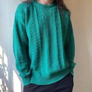 Vintage Finalist Green Patterned Cotton Knit Sweater XL 90s 80s retro fisherman